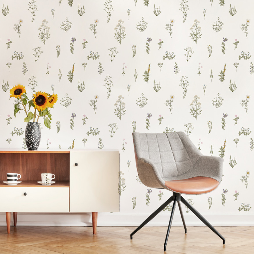 Papel decorativo pared botánico de FLORES Silvestres